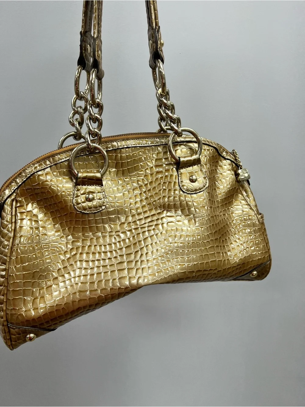 Kathy Van Zeeland Y2K Gold Croc-Embossed Chain Handle Shoulder Bag